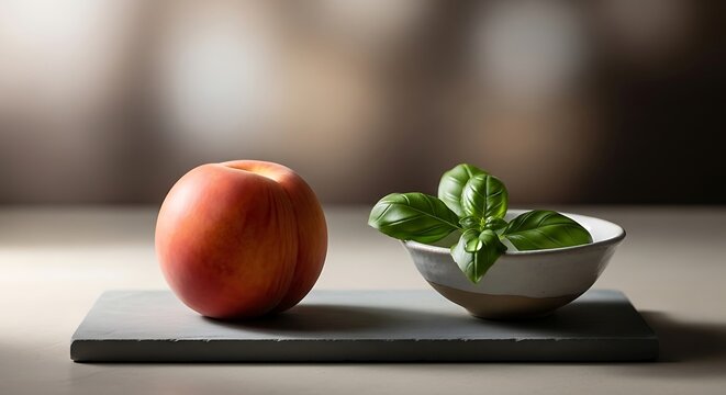 Fresh apple and mint leaves on dark background.