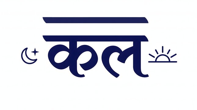 Hindi typography featuring the word kal with moon and sun icons representing day night.