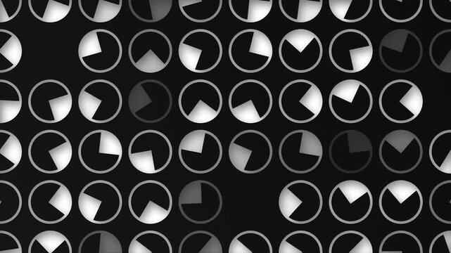 Stylish black and white abstract background with an elegant pattern of rotating circle shapes. This clean modern design is full HD and a seamless loop.