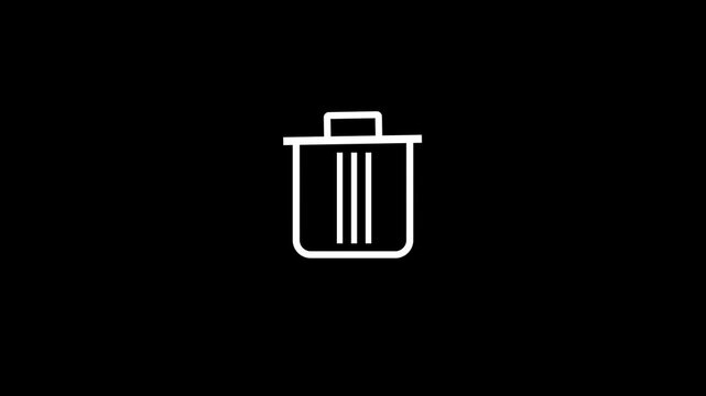  Trash can delete icon on black and white background 4k animation.
