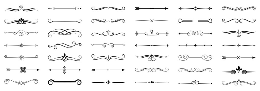 Vintage Decorative Divider Lines Collection with Elegant Ornamental Flourish Vector Elements