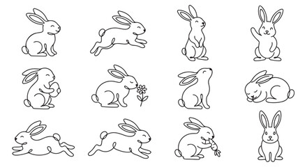 Obraz premium Hand drawn bunny rabbit sketches for easter greeting designs with illustration collection character