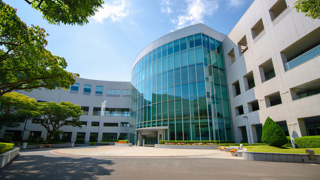 Modern curved office building with glass exterior building architecture exterior corporate