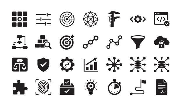 Business analytics and data security interface icons with business, analytics