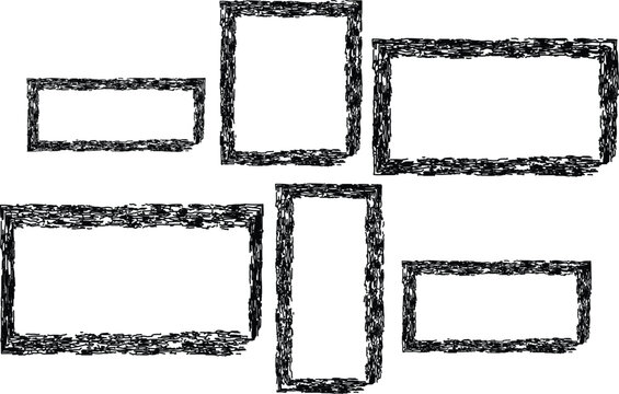 Five rough sketch rectangles on white background graphic element set