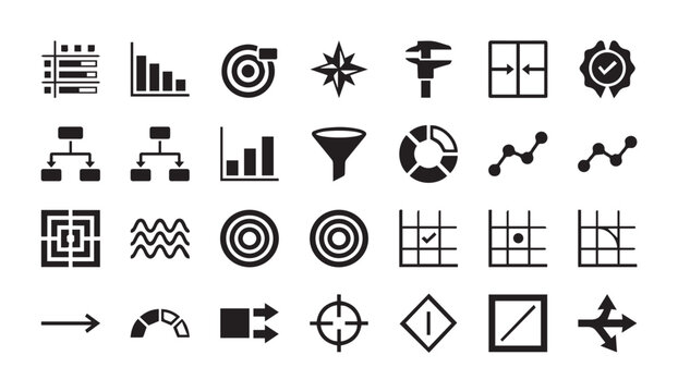 Financial charts and data science navigation icon set with analytics, business