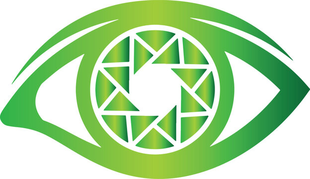 Green eye camera lens shutter icon vector logo graphic design