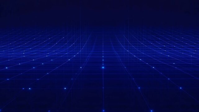 Abstract futuristic blue digital grid network connecting data points in technological cyberspace