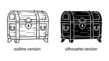 Treasure Chest Duo: A classic treasure chest presented in both outline and silhouette versions, hinting at mystery and untold riches. © muntahna