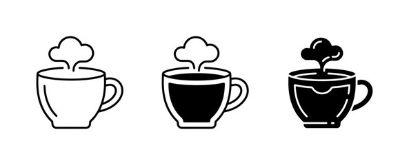 Fototapeta premium Hot Beverage Icons: Steaming Coffee Cup Vector Set, Warm Drink Graphics, Morning Refreshment Symbols