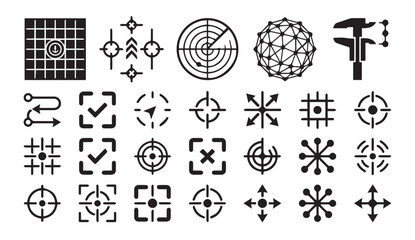 Fototapeta premium Technical mapping and navigation icon set with navigation technical coordinate