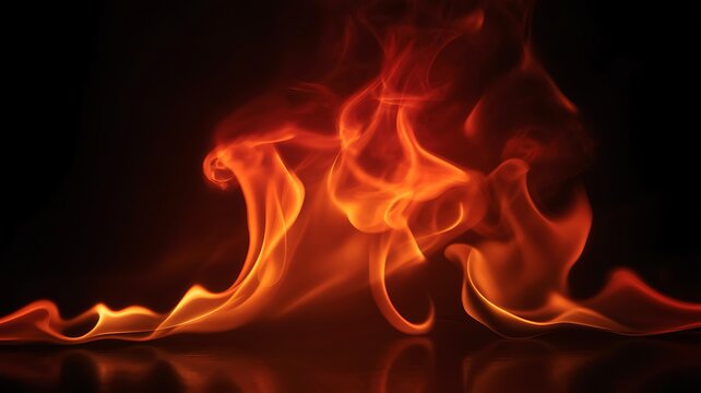 Dramatic photograph of intense red and orange flames dancing in the darkness, capturing the raw power and heat of a fire for artistic use.