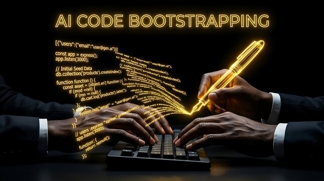 AI Code Bootstrapping and Software Development Concept.