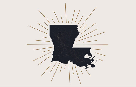 USA, Louisiana state. Vintage louisiana map state, sunburst emblem badge, print louisiana map state starburst graphic icon, usa symbol, print map state, graphic design. Vector Illustration