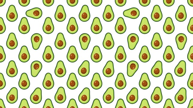 Seamless pattern of halved green avocados with pits