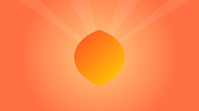 Minimalist orange sun shape animating with radiating light rays and floating particles.