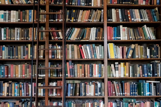 Library Bookshelves Full of Old Books