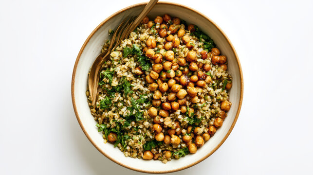 nutritious freekeh salad bowl with colorful vegetables