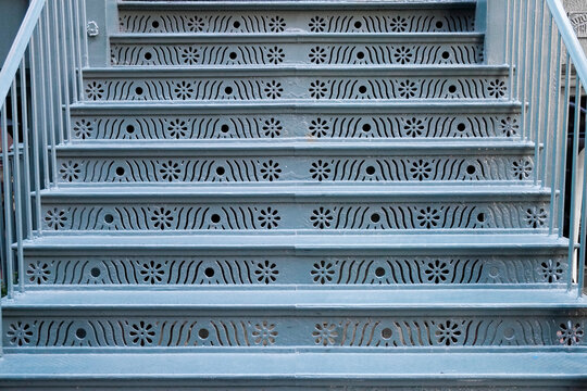 Ornate Blue Metal  Stair Pattern