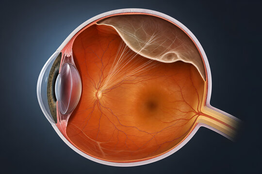 Retinal detachment approaching macula in eye cross section