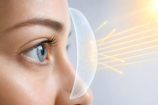 Eye shield deflecting sunlight for UV protection concept