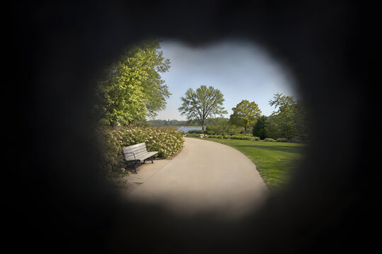 Tunnel vision view of park path with glaucoma