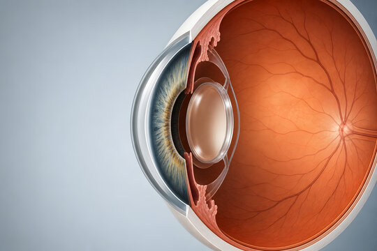 Intraocular lens implant in human eye cutaway
