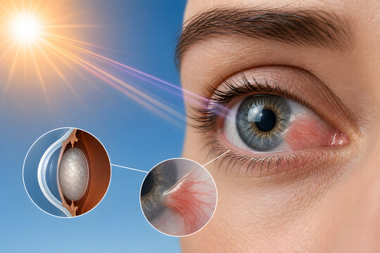 Sunlight UV damage affecting eye health illustration