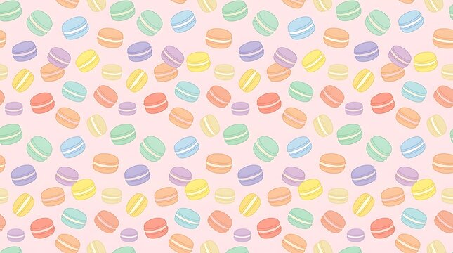 Colorful pastel macaron cookies seamless pattern on pink background