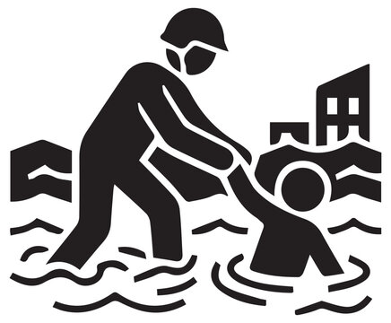 persona lanzamiento boya salvavidas sencillo negro icono para la seguridad y apoyo Vector art Illustrations