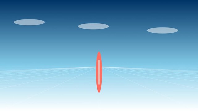 Minimalist abstract animation with rotating red oval and grid plane