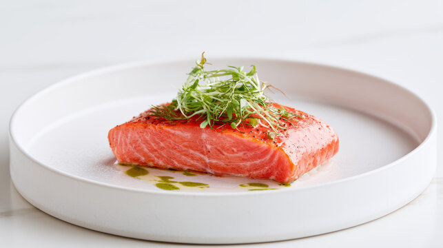 transparent baked plant-based salmon fillet with vibrant flaky texture