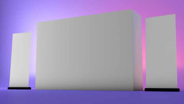 Blank white backdrop with two roll-up banners on both sides for branding and event display.