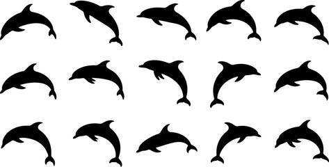 Set of black dolphin silhouettes on white background © SAYEDAJANNATUL