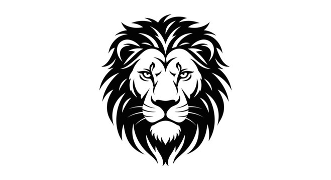 Black and White Stylized Lion Head Logo Design