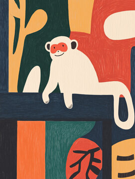 Vibrant abstract monkey illustration with colorful background