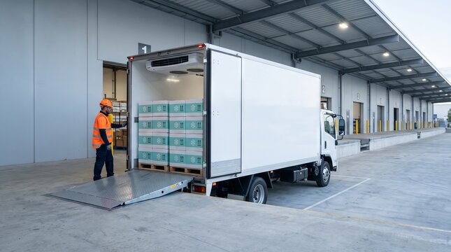 Refrigerated truck at the loading dock of a pharmaceutical distribution centre