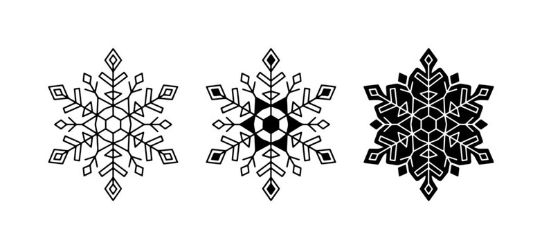 Snowflake Vector Icons, Winter Holiday Graphics, Geometric Ice Crystal Designs