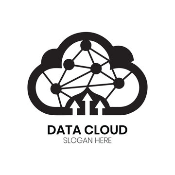 Data Cloud Network Technology Connection Concept Creative Minimalist Black White Vector Logo