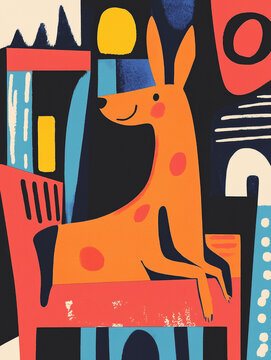 Playful geometric illustration of a joyful orange dog