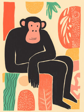 Colorful geometric monkey illustration in abstract style