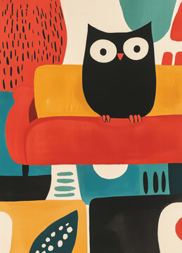 Colorful abstract owl illustration with geometric shapes design