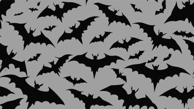Seamless pattern of silhouetted flying bats on gray background for halloween decoration with halloween seamless silhouette background wallpaper wrapping decoration seasonal nighttime wildlife