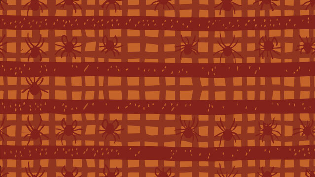 Seamless halloween pattern of spiders on orange plaid with halloween background seamless checkered wallpaper minimalist arachnid illustration repeating wrapping stationery abstract