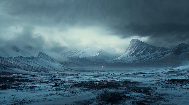 Mystical and Dramatic Arctic Mountain Landscape in Winter
