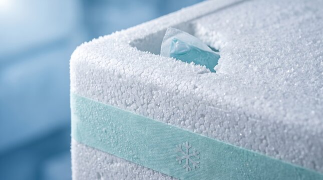 Frost on an insulated pharmaceutical shipper box
