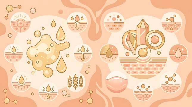 Skincare treatment infographic with cosmetic product icons