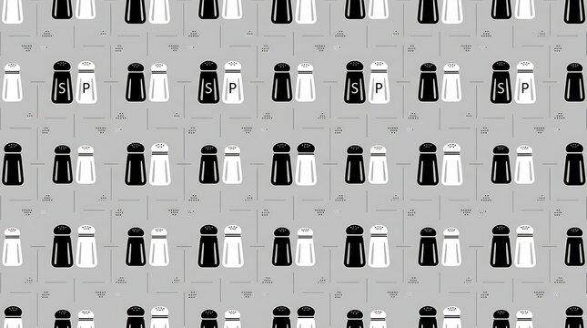 Seamless pattern of black and white salt and pepper shakers