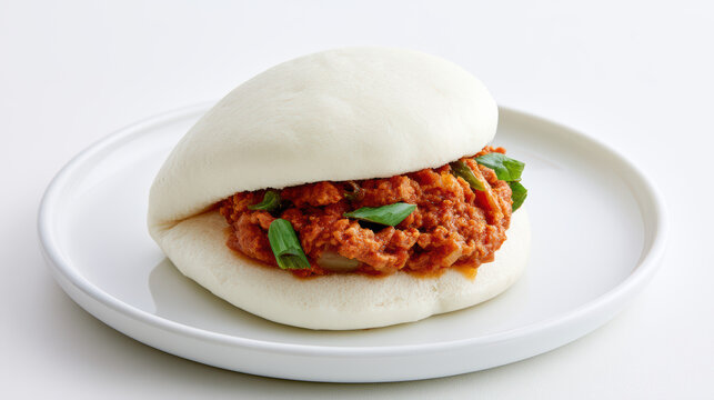 plant-based bao bun with clean white steamed filling
