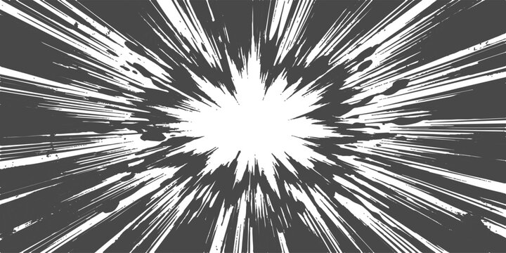 Explosive radial burst effect with motion lines against a dark distressed background symbolizing impact and energy